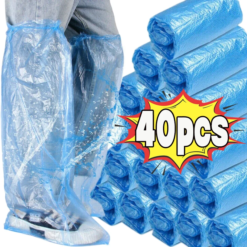 40 pièces couvre-chaussures jetables bleu Transparent en plastique extérieur imperméable à la pluie épais résistant à l&rsquo;usure imperméable Isolation couvre-pieds