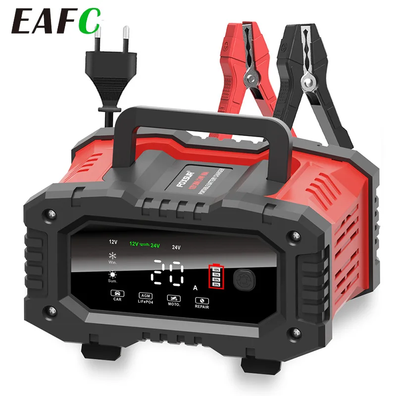 Chargeur de batterie de voiture intelligent 12v/24v, 7 segments, réparation d&rsquo;impulsions pour Gel Agm, charge humide au plomb