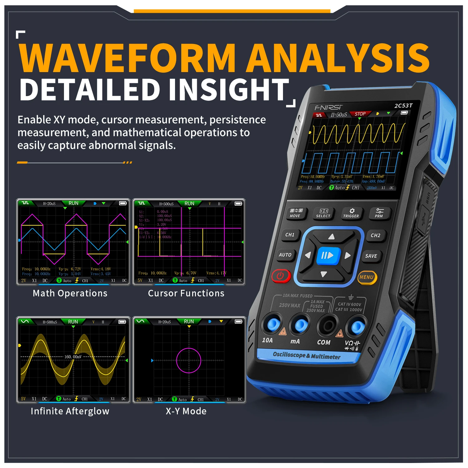 FNIRSI 2C23T 2C53T mise à niveau 50MHz Oscilloscope numérique portable multimètre générateur de Signal 3 en 1 outils automobiles à double canal – Image 4